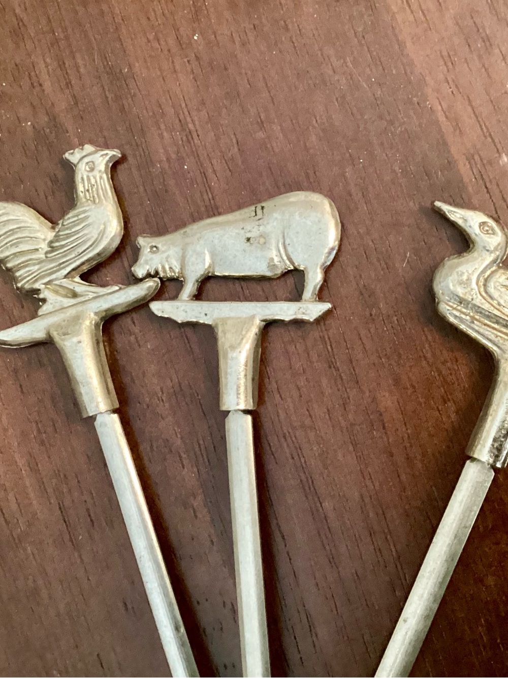 Silver-Tone Farm Animal Flower Pot Picks - Set of 3